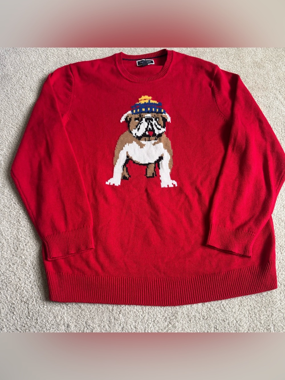 Pug / Dog Red Sweater Holiday Winter Hat Christmas Vintage Style